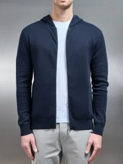 Knitted Zip Through Hoodie - Navy