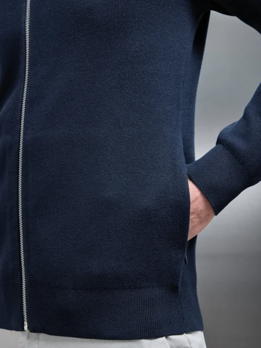 Knitted Zip Through Hoodie - Navy