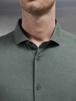 Linen Long Sleeve Cutaway Collar Shirt - Sage