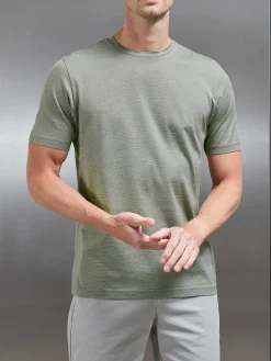 Mercerised Cotton Fine Stripe T-Shirt - Sage