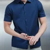 Mercerised Cotton Short Sleeve Shirt - Navy