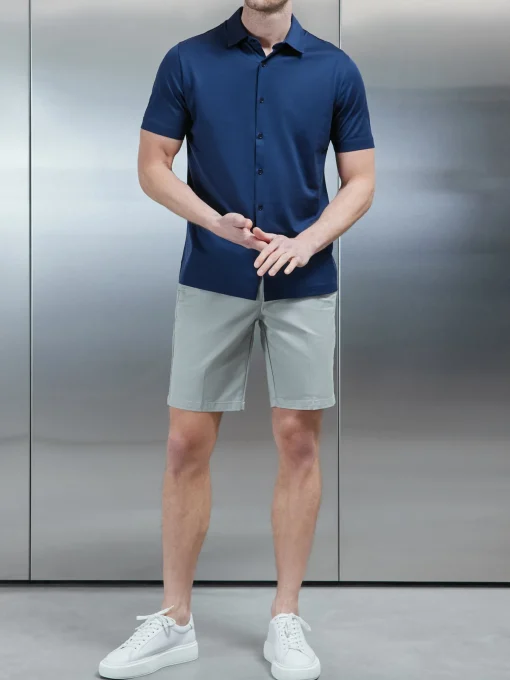 Mercerised Cotton Short Sleeve Shirt - Navy