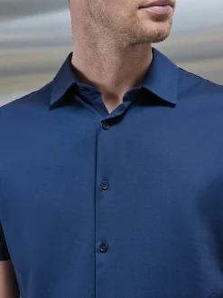 Mercerised Cotton Short Sleeve Shirt - Navy