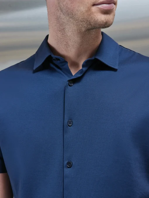 Mercerised Cotton Short Sleeve Shirt - Navy