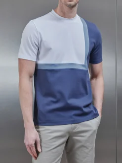 Mercerised Interlock Colour Block T-Shirt - Steel Blue