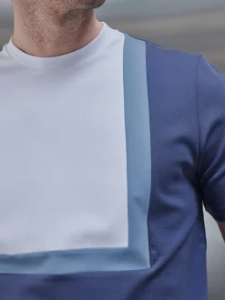 Mercerised Interlock Colour Block T-Shirt - Steel Blue