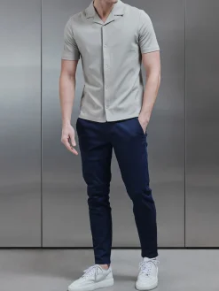 Mercerised Interlock Revere Collar Shirt - Stone