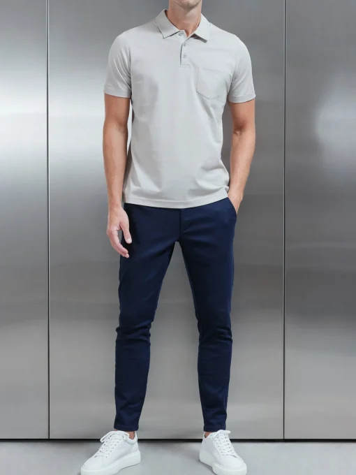 Mercerised Pique Button Polo Shirt - Stone