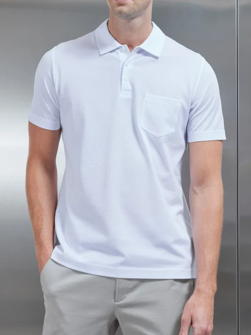 Mercerised Pique Button Polo Shirt - White