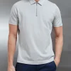 Mercerised Pique Zip Polo Shirt - Stone