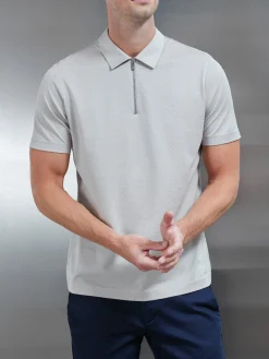 Mercerised Pique Zip Polo Shirt - Stone