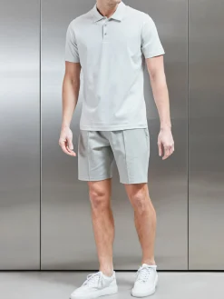 Mercerised Supima Cotton Button Polo Shirt - Mid Grey