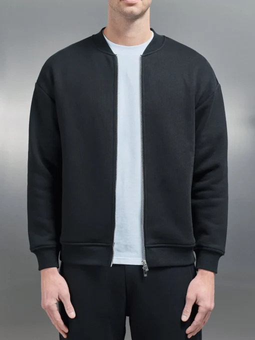 Relaxed Fit Bomber Jacket - Black