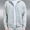 Relaxed Fit Knitted Zip Through Hoodie - Marl Grey
