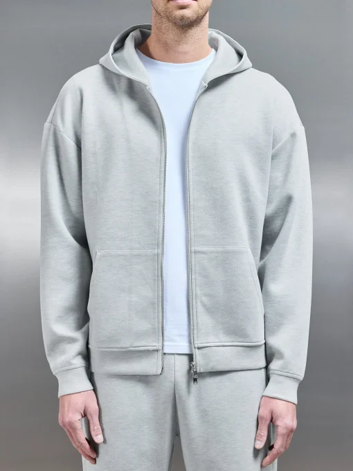 Relaxed Fit Knitted Zip Through Hoodie - Marl Grey