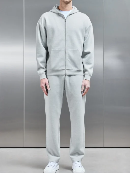 Relaxed Fit Knitted Zip Through Hoodie - Marl Grey