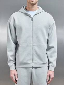 Relaxed Fit Knitted Zip Through Hoodie - Marl Grey