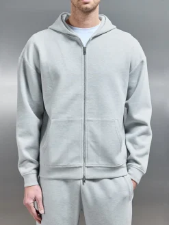 Relaxed Fit Knitted Zip Through Hoodie - Marl Grey