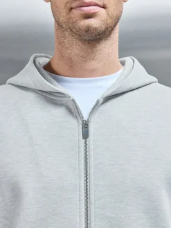 Relaxed Fit Knitted Zip Through Hoodie - Marl Grey