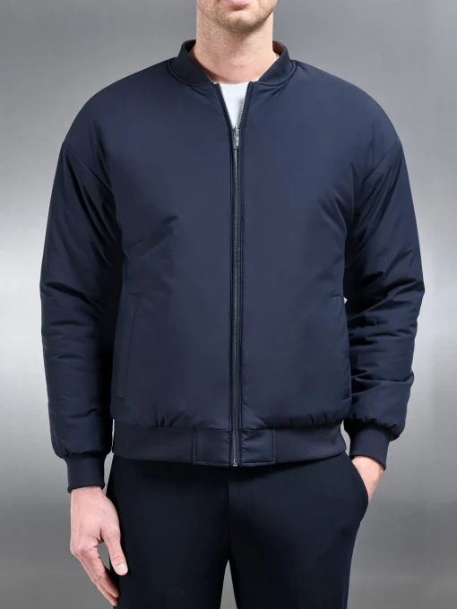 Relaxed Padded Reversible Bomber Jacket - Olive Navy