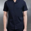 Seersucker Revere Collar Shirt - Navy