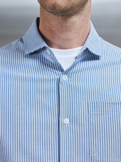 Stripe Long Sleeve Cutaway Collar Shirt - Blue