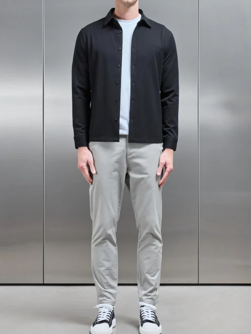 Textured Button Through Shirt - Black