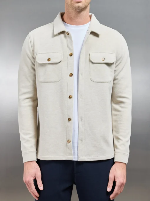 Textured Knitted Overshirt - Stone