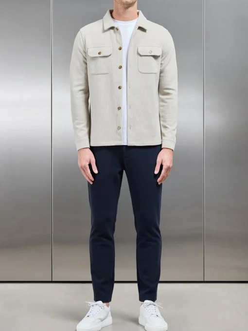 Textured Knitted Overshirt - Stone