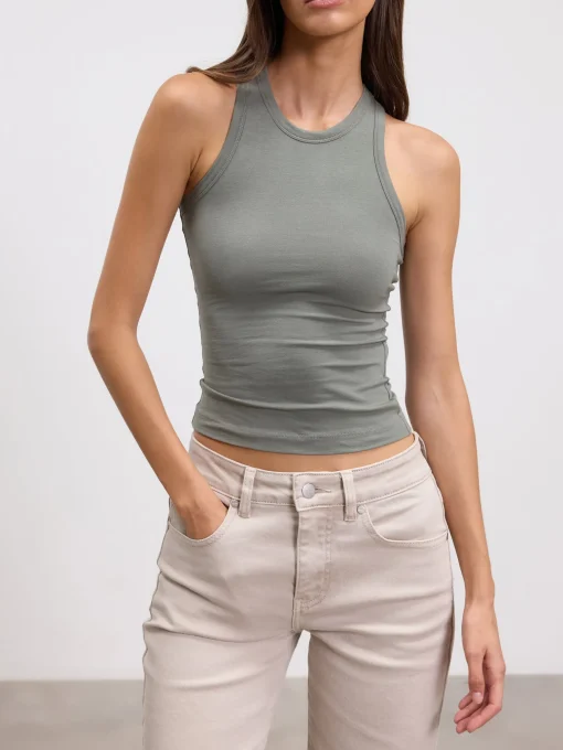 Womens Cotton Jersey Racer Vest - Sage