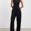 Womens Cotton Modal Wide Leg Pull On Trouser - Black