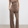 Womens Cotton Modal Wide Leg Pull On Trouser - Taupe