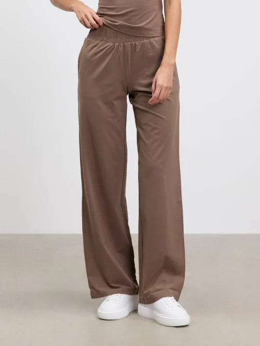 Womens Cotton Modal Wide Leg Pull On Trouser - Taupe
