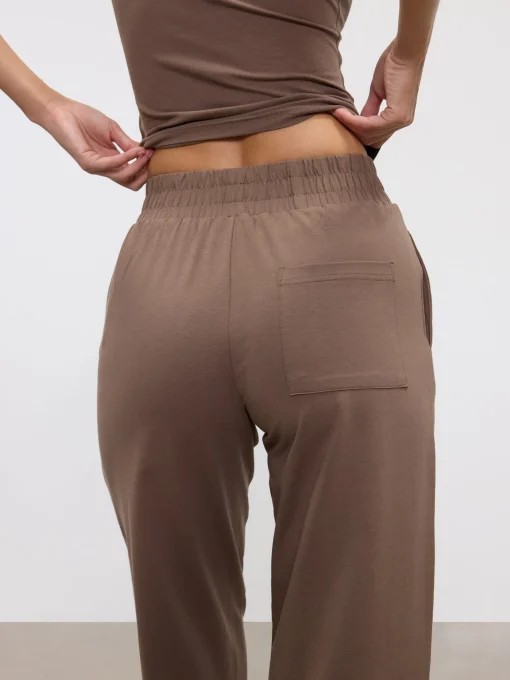 Womens Cotton Modal Wide Leg Pull On Trouser - Taupe