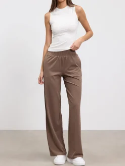 Womens Cotton Modal Wide Leg Pull On Trouser - Taupe