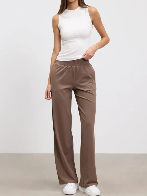 Womens Cotton Modal Wide Leg Pull On Trouser - Taupe