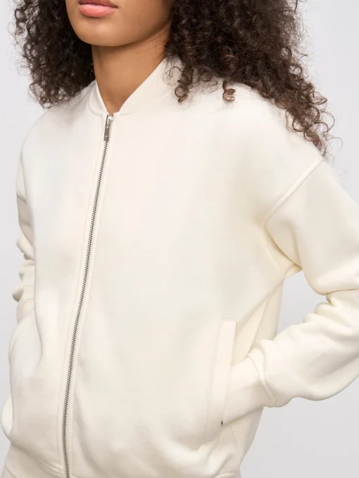 Womens Neoprene Bomber Jacket - Ecru