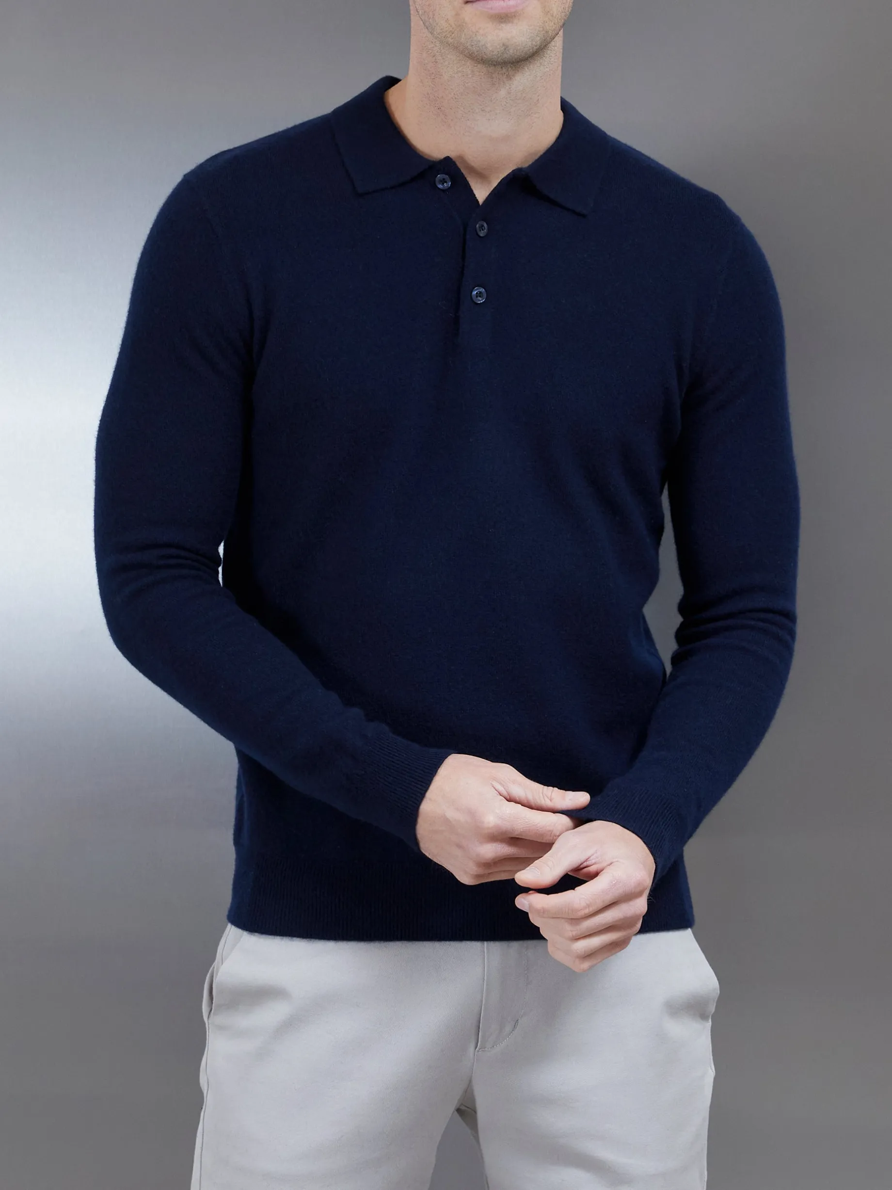 Wool Knitted Polo Shirt - Navy