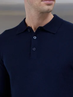 Wool Knitted Polo Shirt - Navy