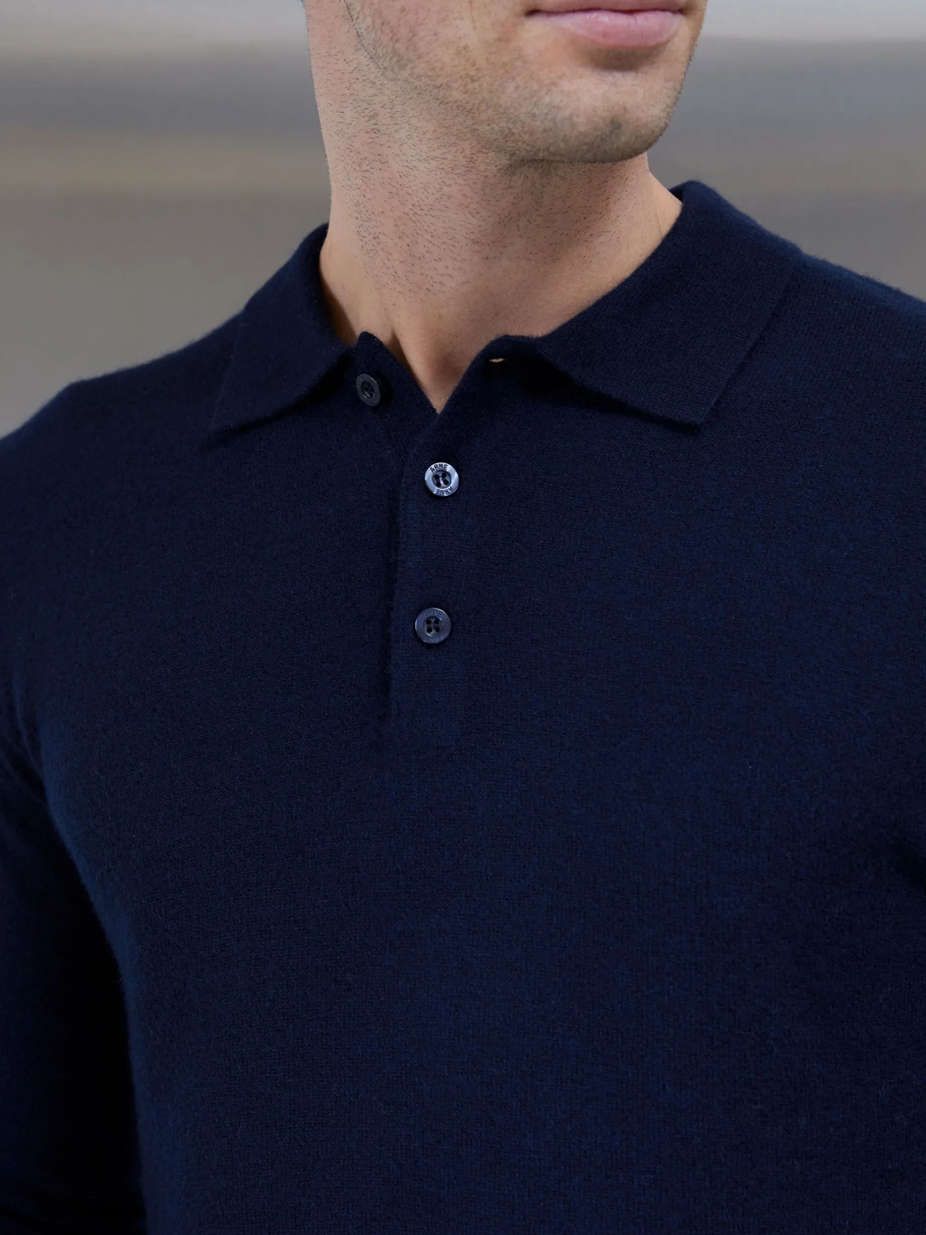 Wool Knitted Polo Shirt - Navy