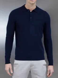 Wool Knitted Polo Shirt - Navy
