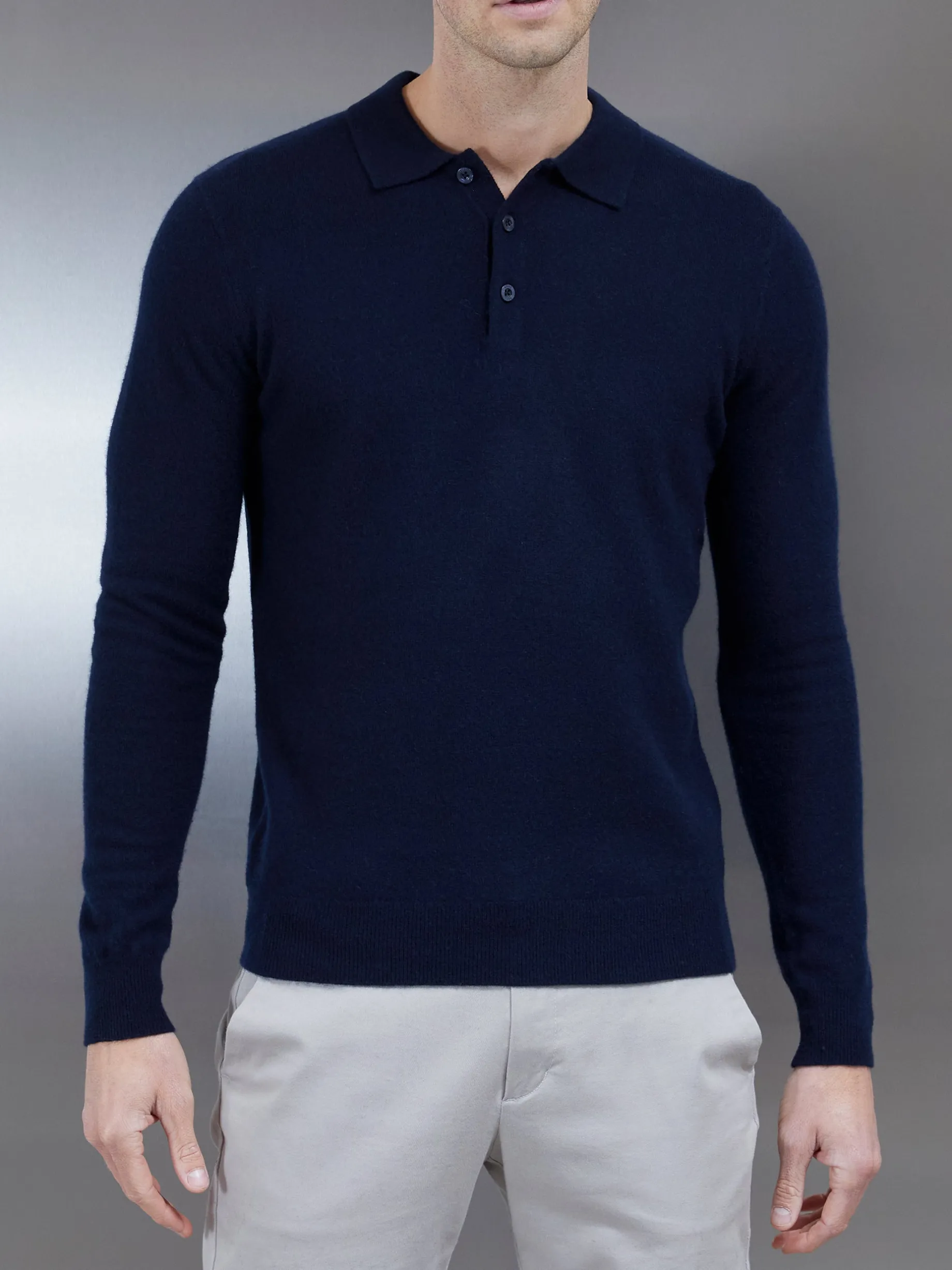 Wool Knitted Polo Shirt - Navy